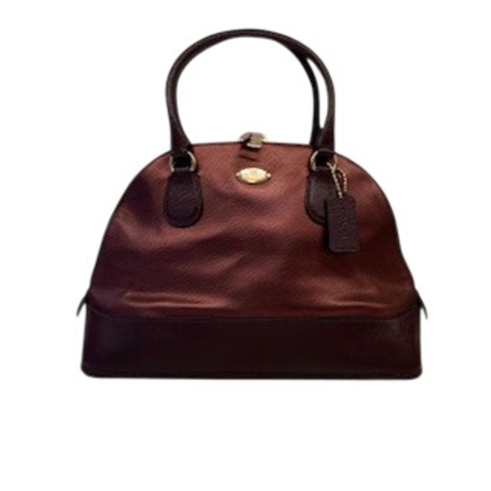Coach Cora Domed Satchel Metallic Oxblood Burgundy Leather Handbag‎ F36057